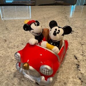 Rare Vintage Parks Mickey and Minnie Red Car Figurine Salt and Pepper Shaker
